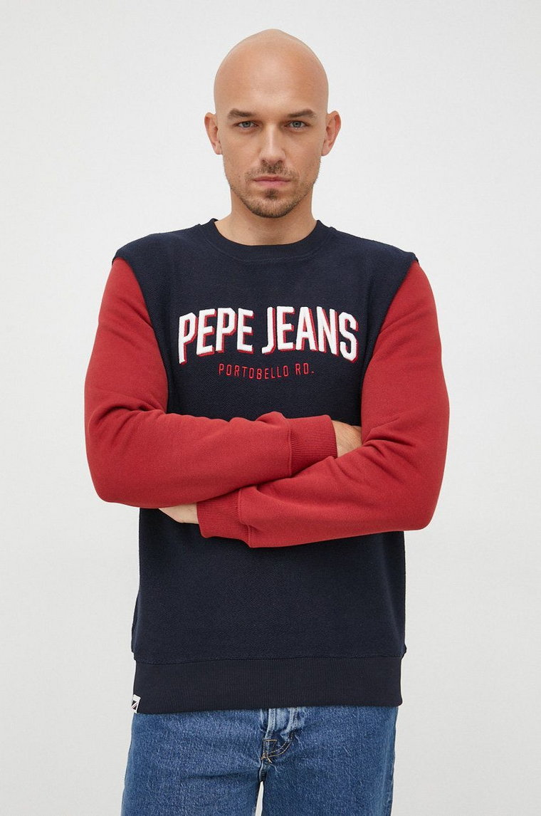 Pepe Jeans bluza bawełniana męska kolor granatowy z aplikacją