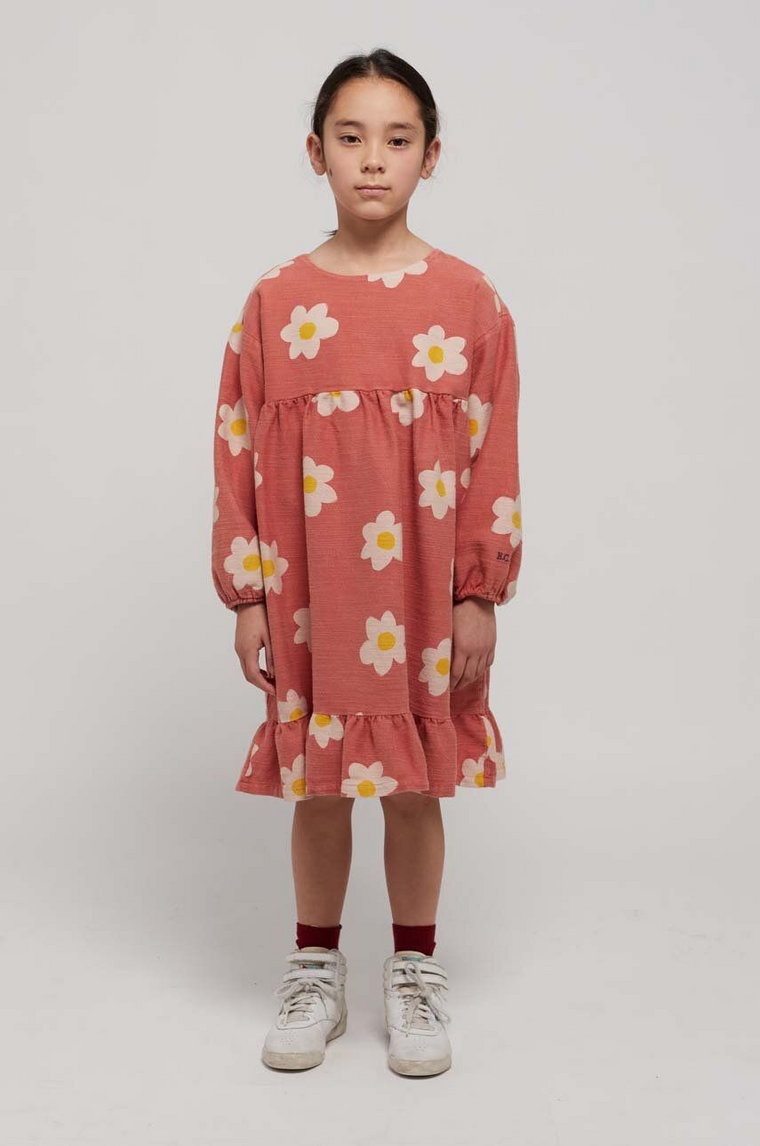 Bobo Choses sukienka bawełniana dziecięca kolor różowy mini rozkloszowana