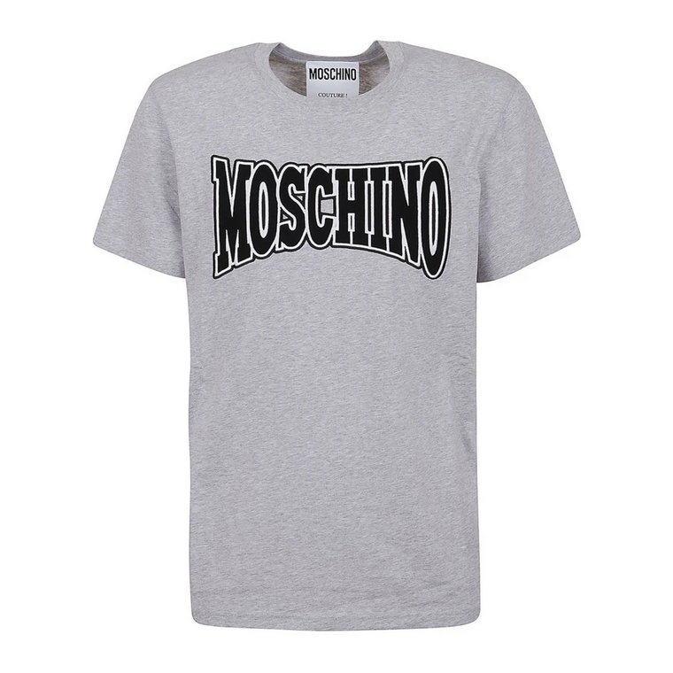 Szara Koszulka z Haftowanym Logo Moschino