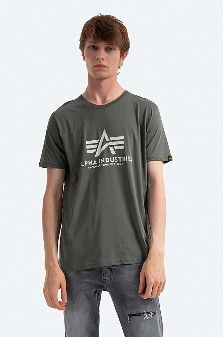 Alpha Industries t-shirt bawełniany Basic T-Shirt kolor zielony z nadrukiem 100501.432