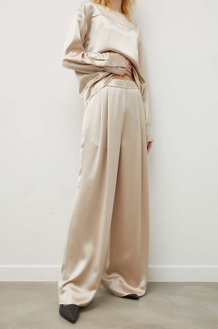 Lovechild spodnie damskie kolor beżowy szerokie high waist 24-2-549-2010
