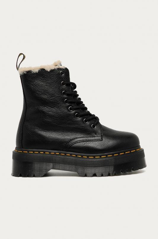 Dr. Martens workery skórzane Jadon Fur Lined kolor czarny na platformie ocieplone DM25637001