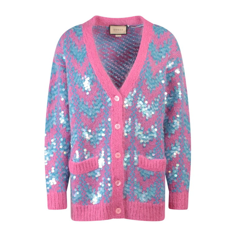 Chevron Mohair Wool Cardigan Gucci