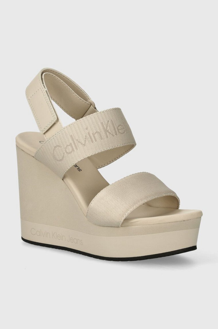 Calvin Klein Jeans sandały WEDGE SANDAL WEBBING IN MR kolor beżowy YW0YW01360