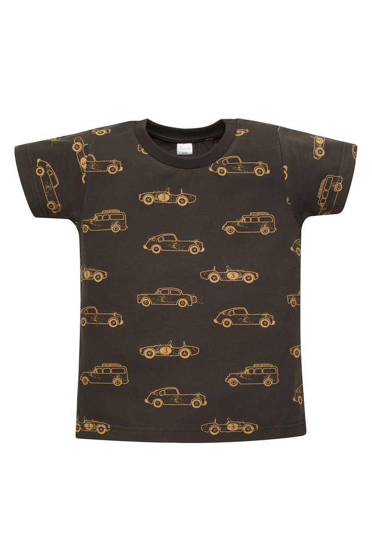 Grafitowy t-shirt niemowlęcy w autka OLD CARS - Pinokio