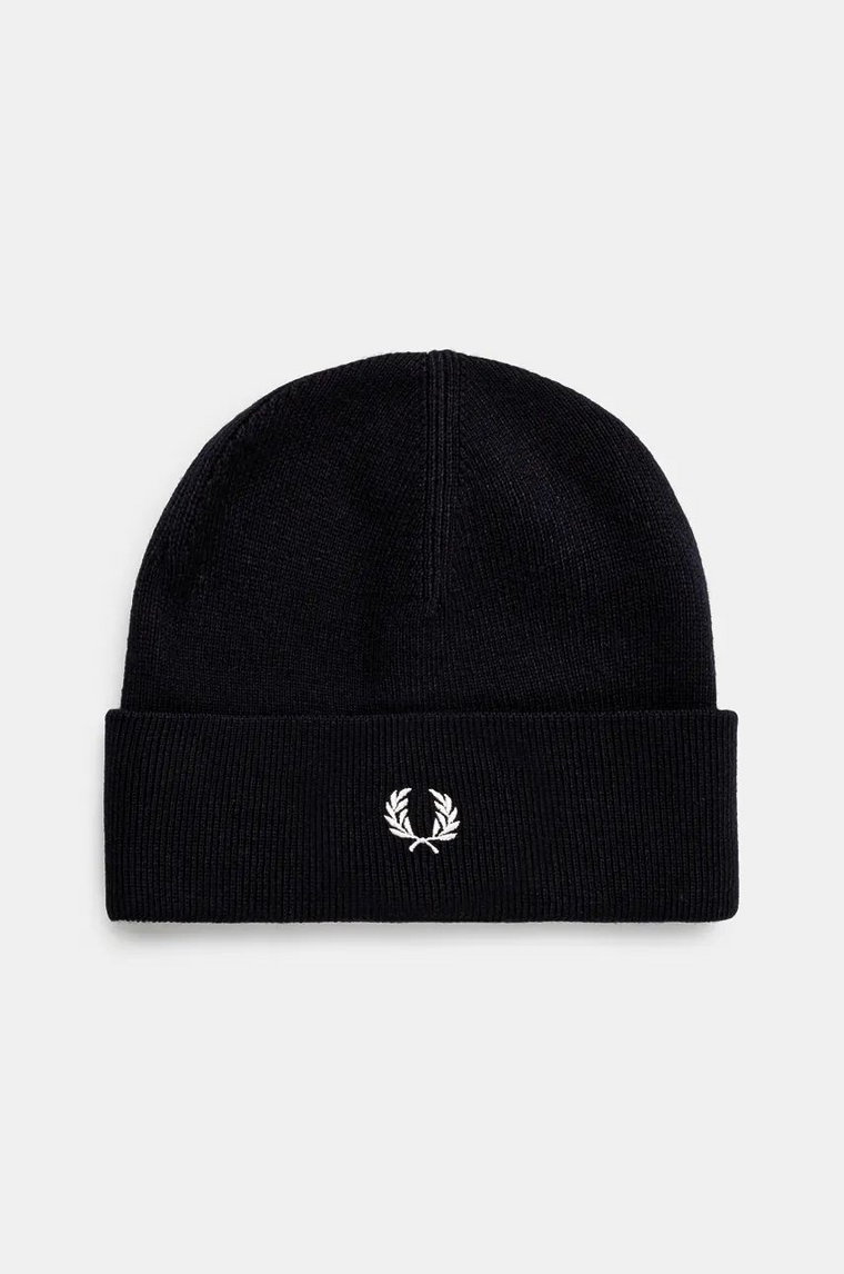 Fred Perry czapka wełniana Classic Beanie kolor granatowy z cienkiej dzianiny wełniana C8161.T05