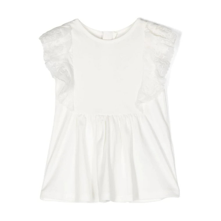 Organiczna biała sukienka bez rękawów z haftowanymi falbanami Chloé