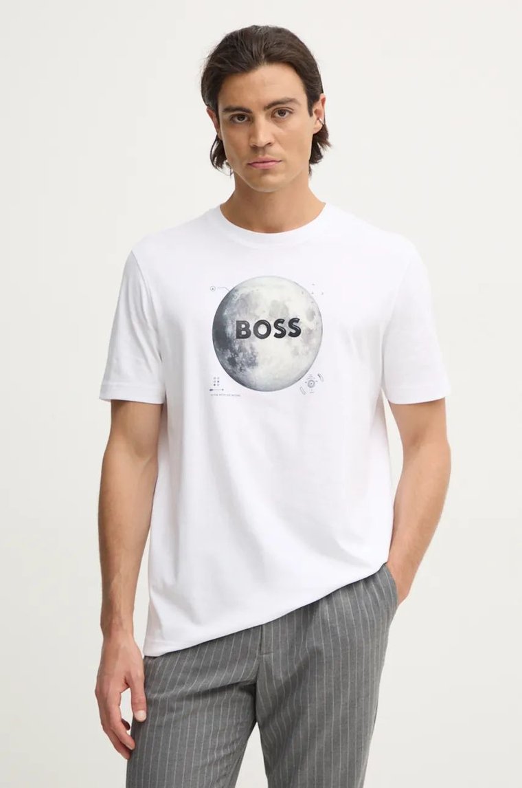 Boss Orange t-shirt bawełniany męski kolor beżowy z nadrukiem 50528189