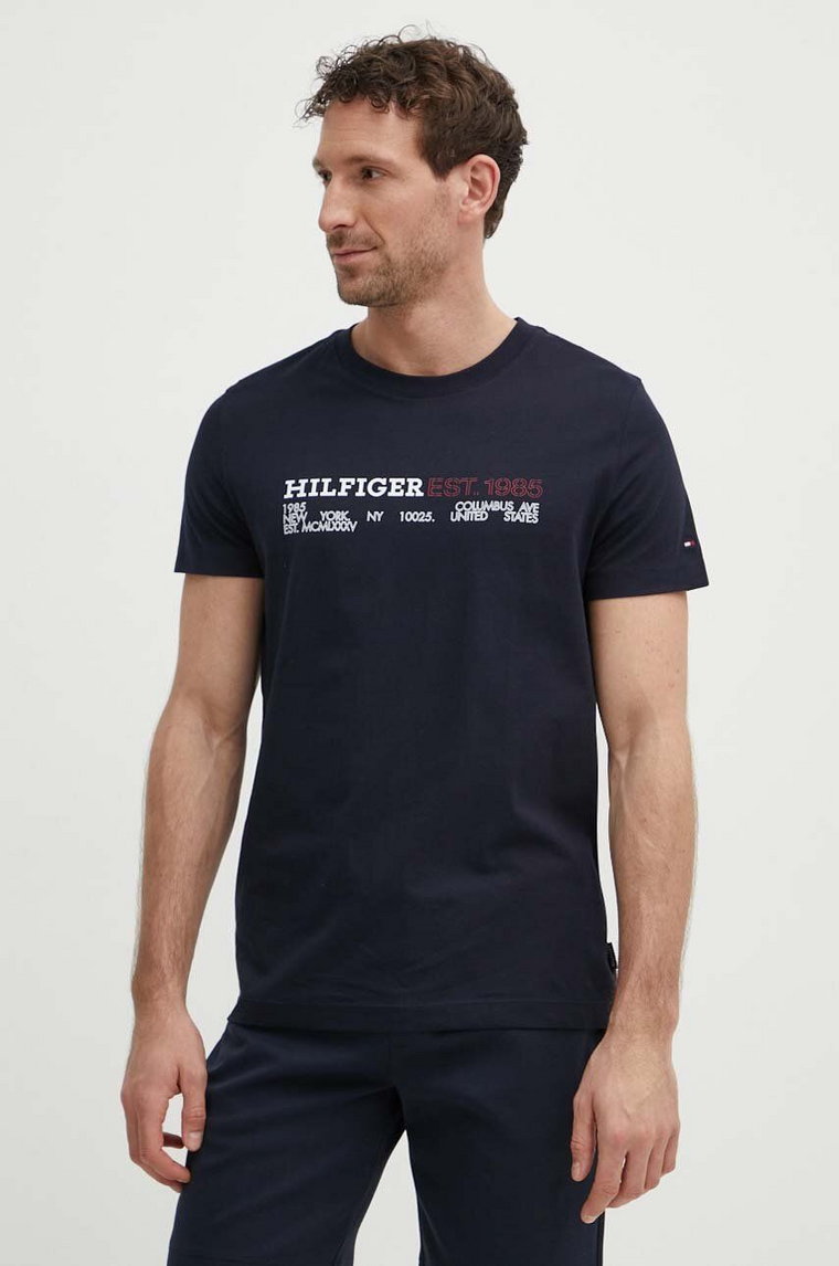Tommy Hilfiger t-shirt bawełniany męski kolor granatowy z nadrukiem MW0MW34435