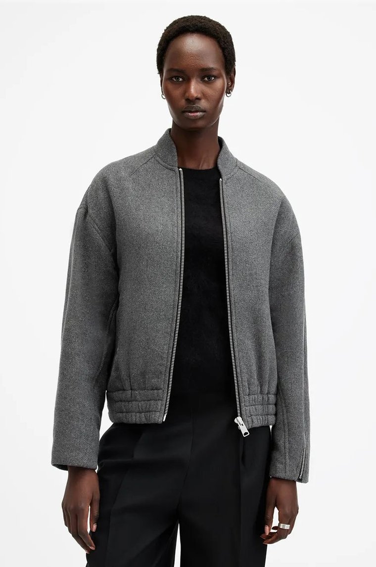 AllSaints kurtka bomber z domieszką wełny HACKNEY kolor szary przejściowa W012OB