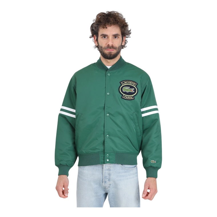 Zielona Kurtka Bomber z Logo Patch Lacoste