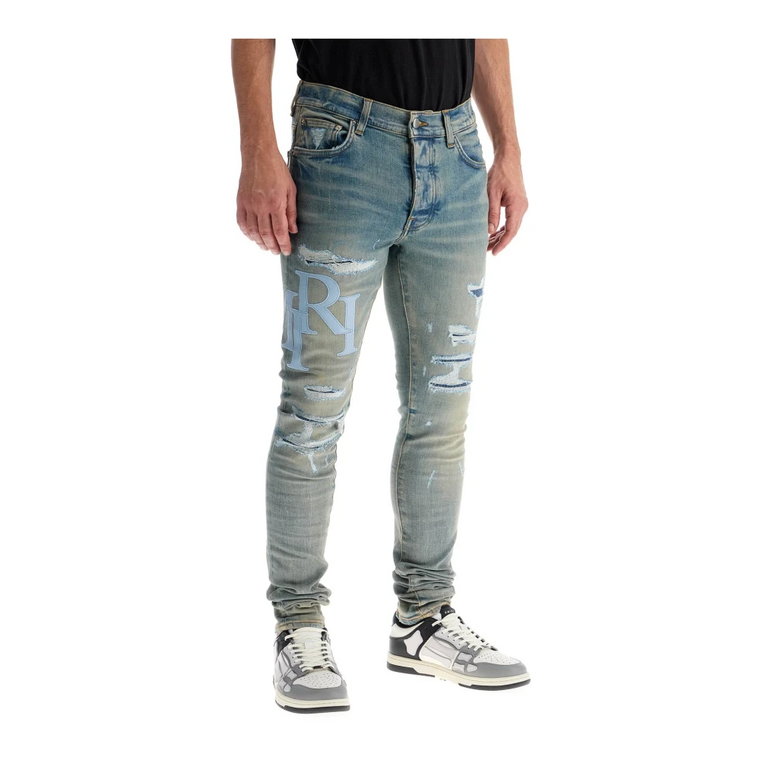 Zniszczone skórzane logo skinny jeans Amiri