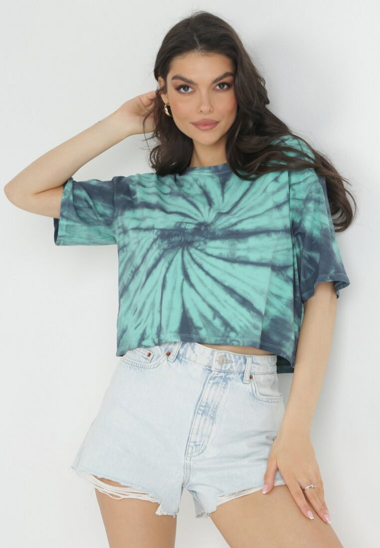 Zielony Krótki T-shirt z Nadrukiem Tie-Dye Comara