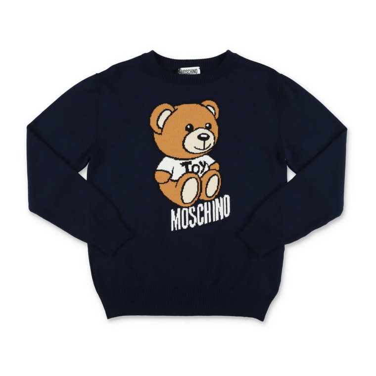 Moschino pullover Teddy Bear blu in maglia di cotone bambino|Teddy Bear blue knit cotton boy Moschino jumper Moschino
