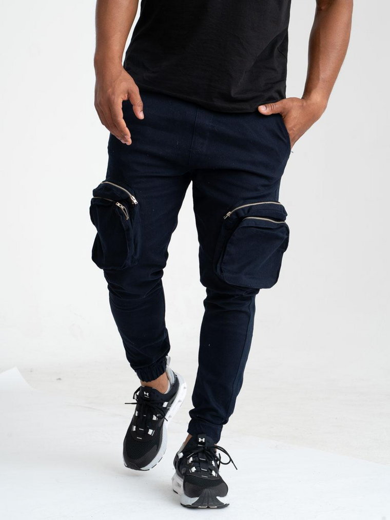 Spodnie Bojówki Materiałowe Męskie Granatowe Royal Blue Front Pocket