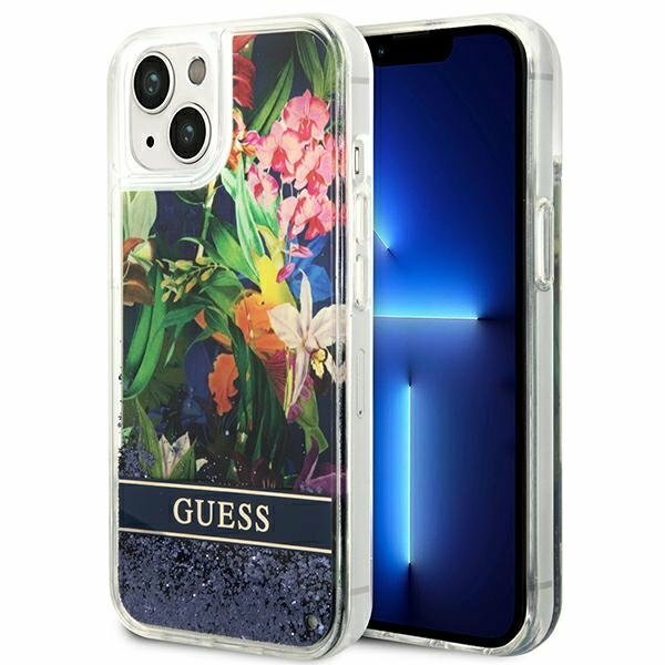 Guess GUHCP14SLFLSB iPhone 14 6,1" niebieski/blue hardcase Flower Liquid Glitter