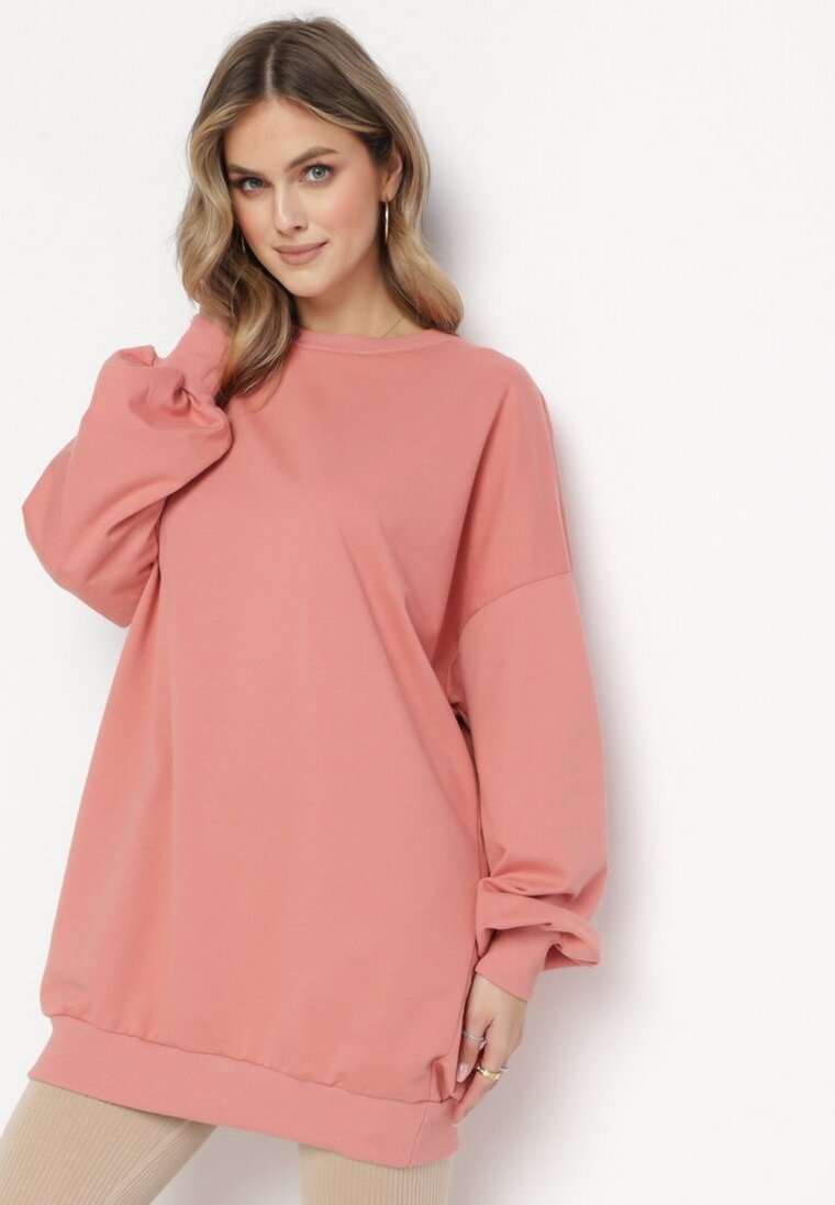 Różowa Bawełniana Bluza Oversize Fanelu