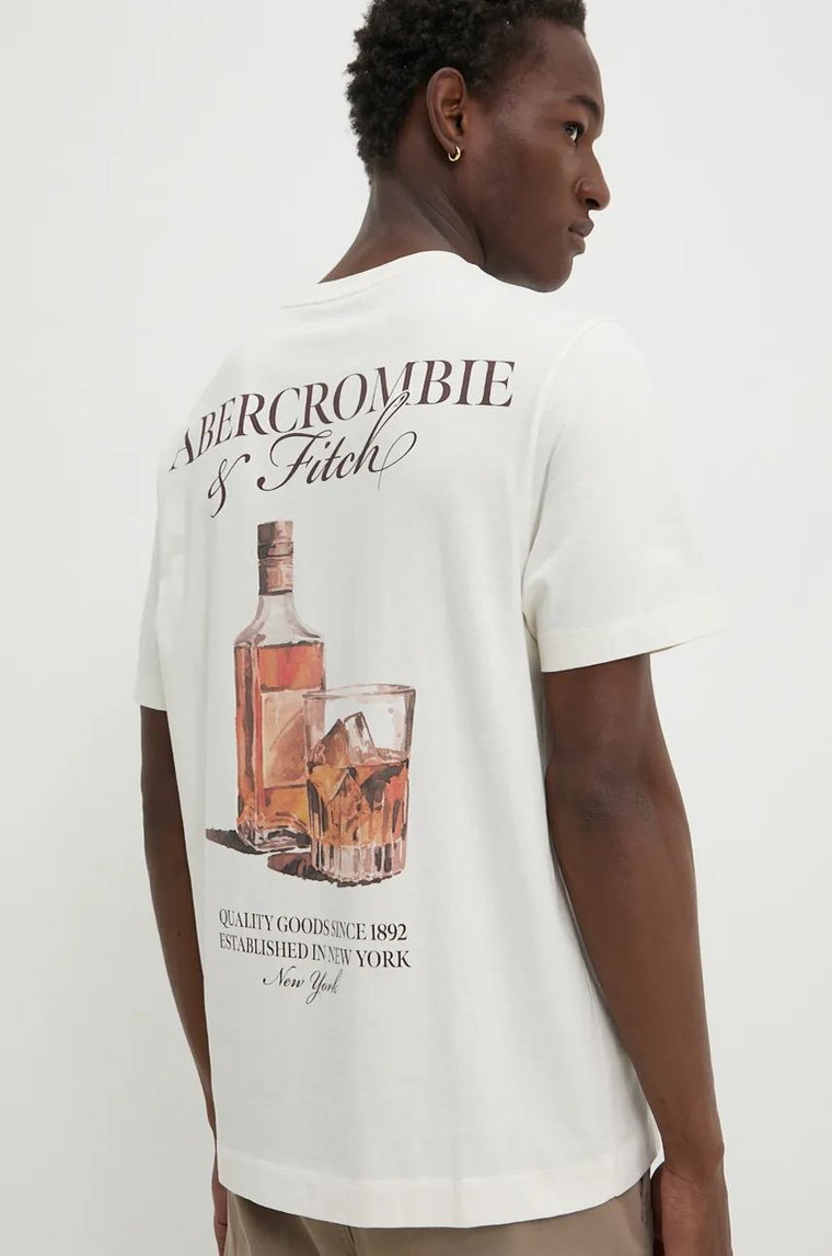 Abercrombie & Fitch t-shirt bawełniany męski kolor beżowy z nadrukiem KI123-4151