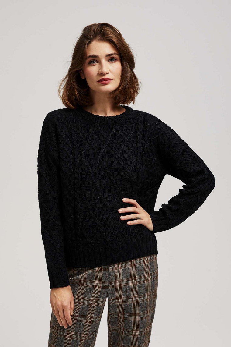 Sweter z ozdobnym splotem  długimi rękawami czarny