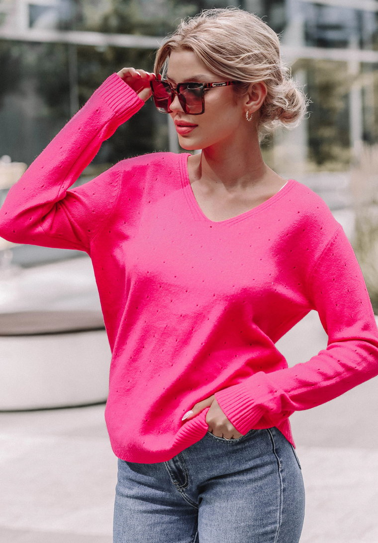 Ażurowy sweter Mills różowy L/XL