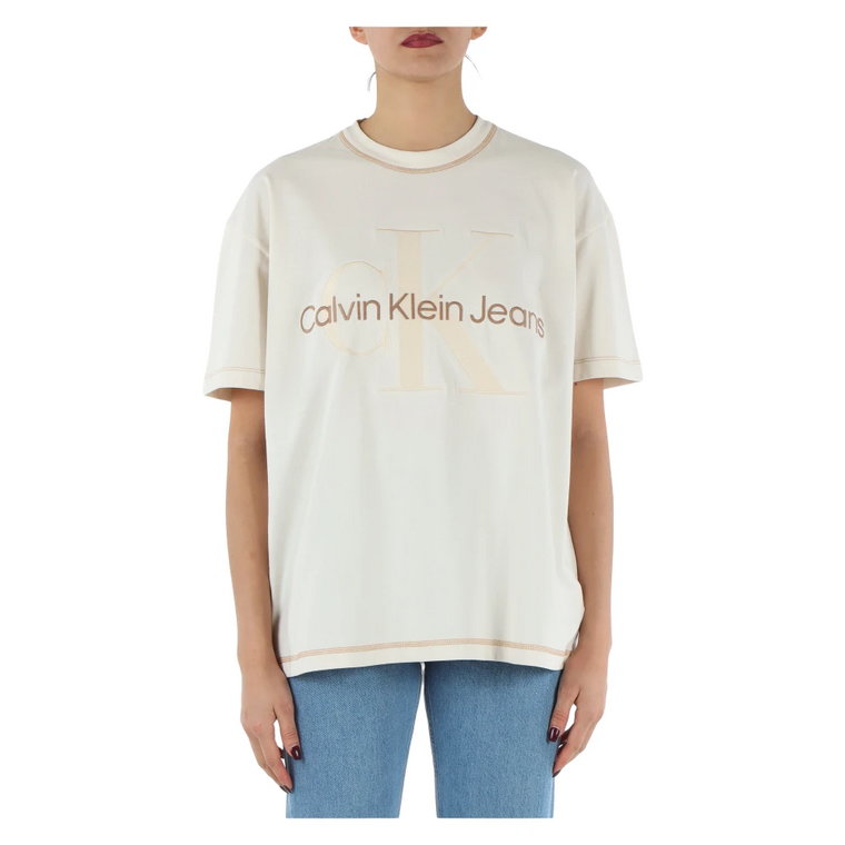 Oversize T-shirt z bawełny z haftowanym logo Calvin Klein Jeans