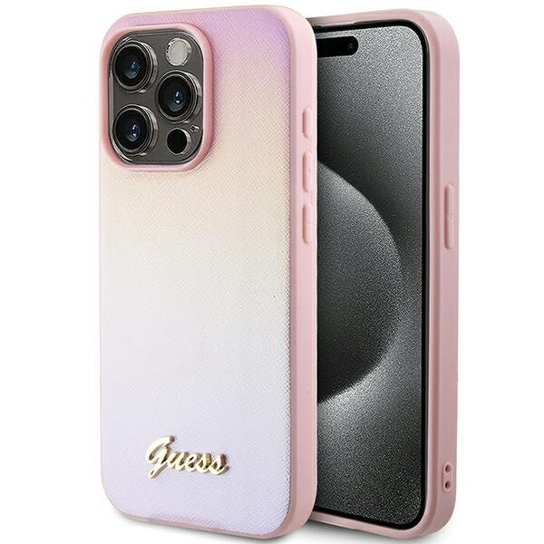 Guess GUHCP14LPSAIRSP iPhone 14 Pro 6.1" różowy/pink hardcase Saffiano Iridescent Script