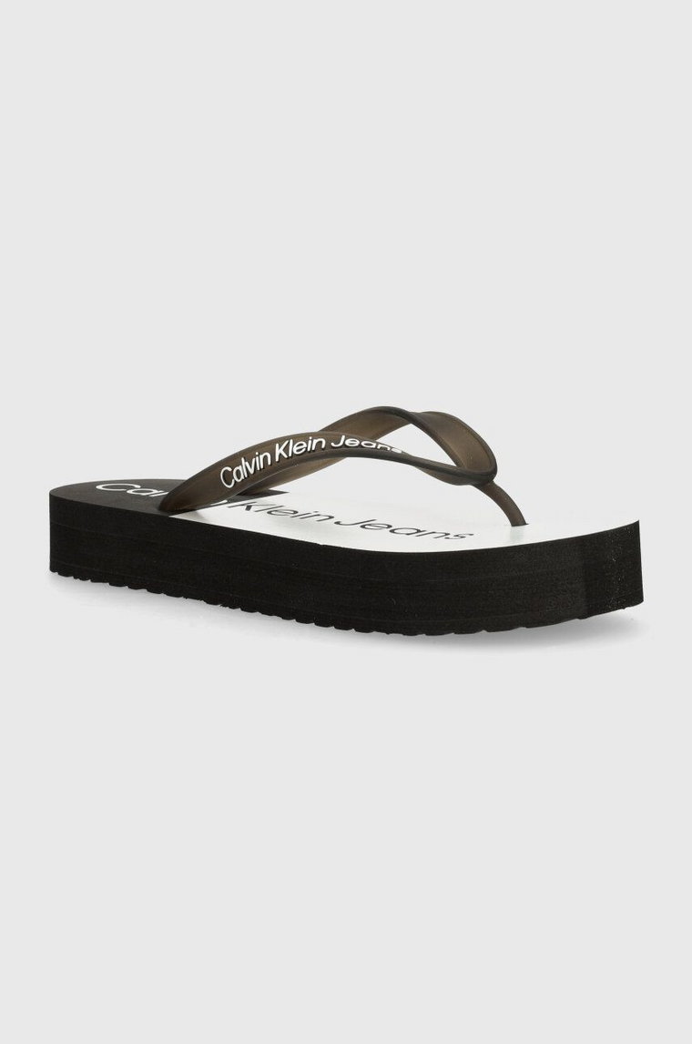 Calvin Klein Jeans japonki BEACH SANDAL FLATFORM MONOLOGO damskie kolor czarny na platformie YW0YW01617