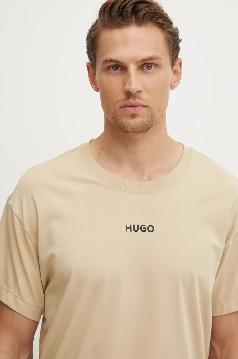 HUGO t-shirt lounge kolor beżowy z nadrukiem 50518646