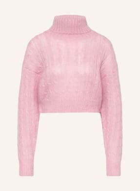 Ganni Krótki Sweter Z Dodatkiem Moheru pink