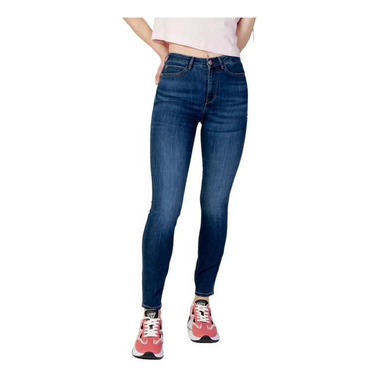 Niebieskie jednolite jeansy damskie Guess