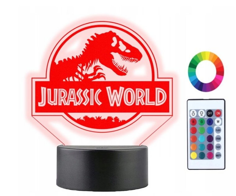 Lampka Nocna 3D Led DINOZAURY JURASSIC WORLD Imię