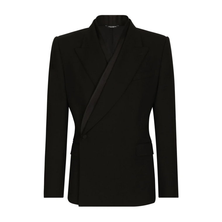 Czarny wełniany płaszcz z podwójnym rzędem guzików Dolce & Gabbana
