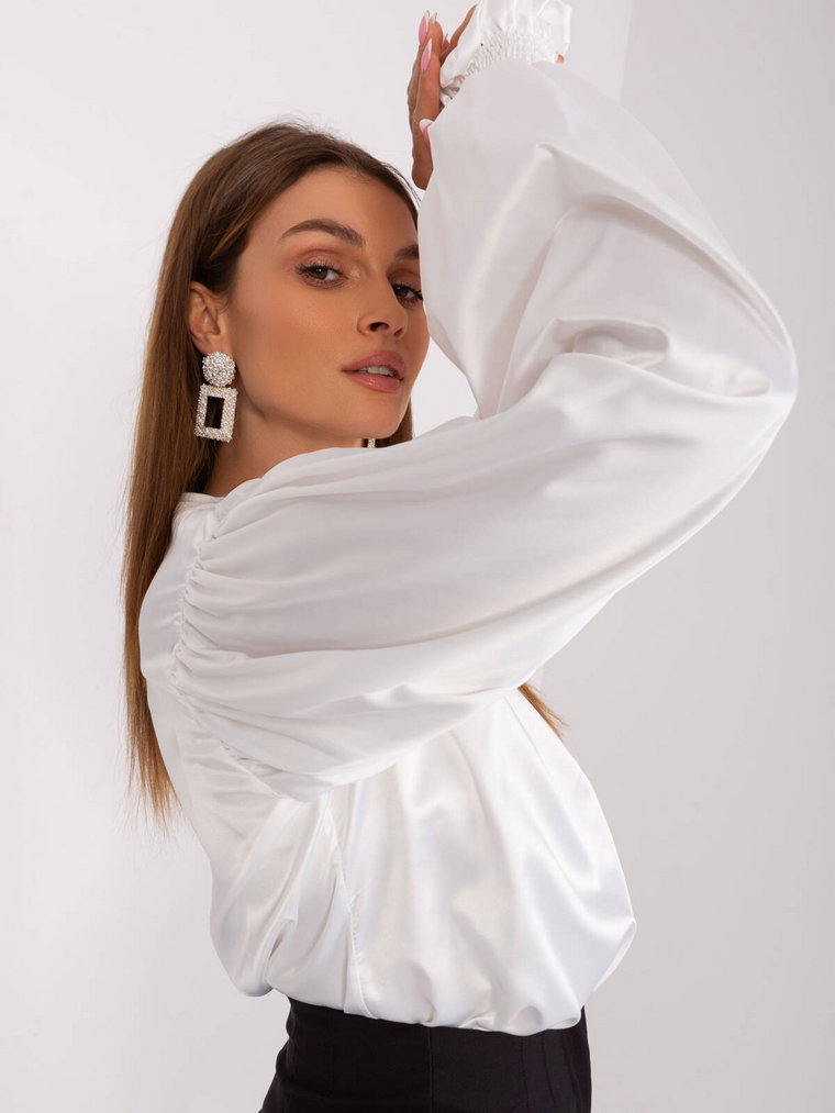 Koszula klasyczna biały elegancki dekolt w kształcie V rękaw długi