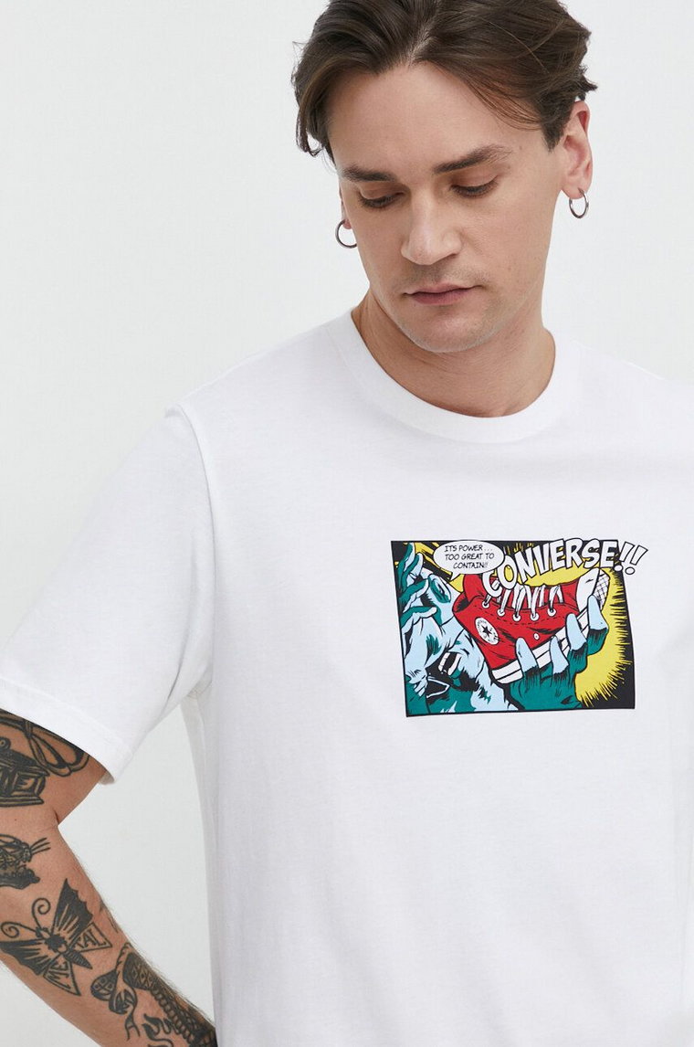 Converse t-shirt bawełniany męski kolor beżowy z nadrukiem