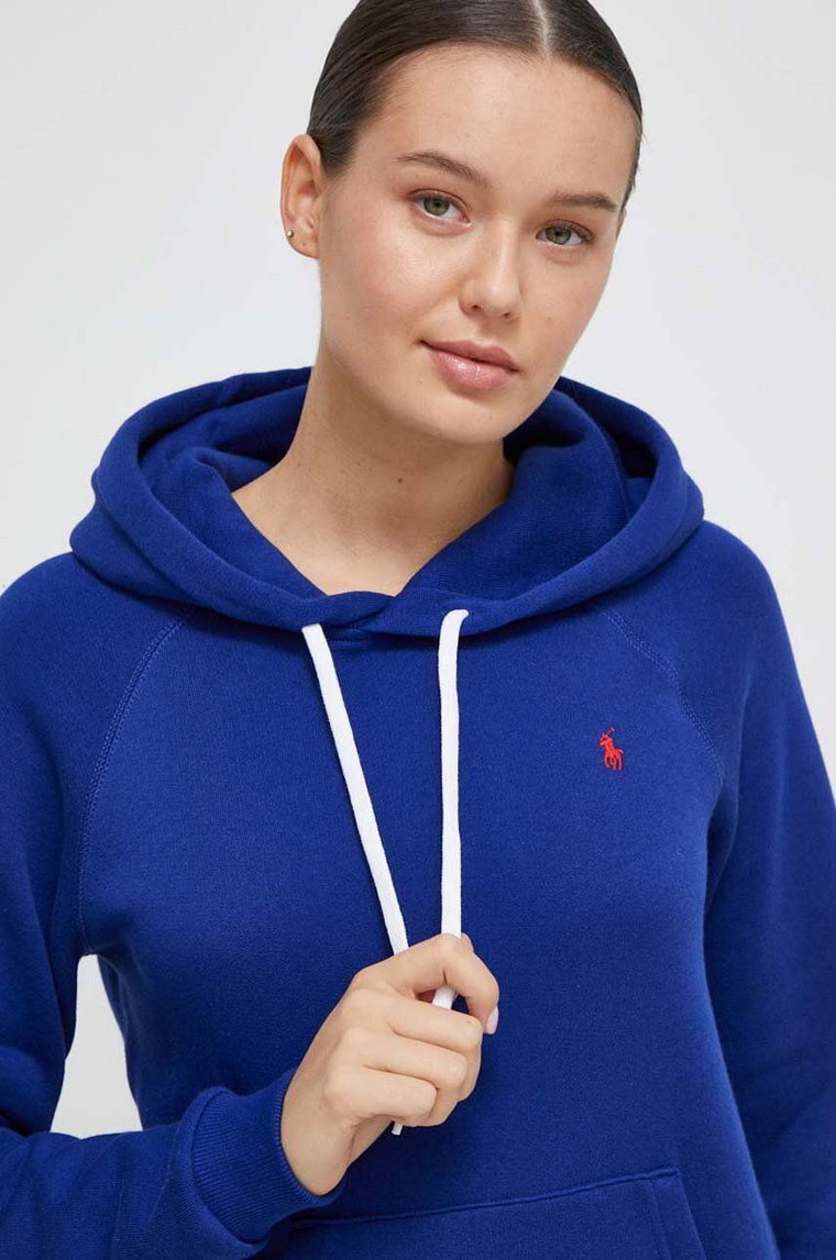 Polo Ralph Lauren bluza damska kolor niebieski z kapturem gładka