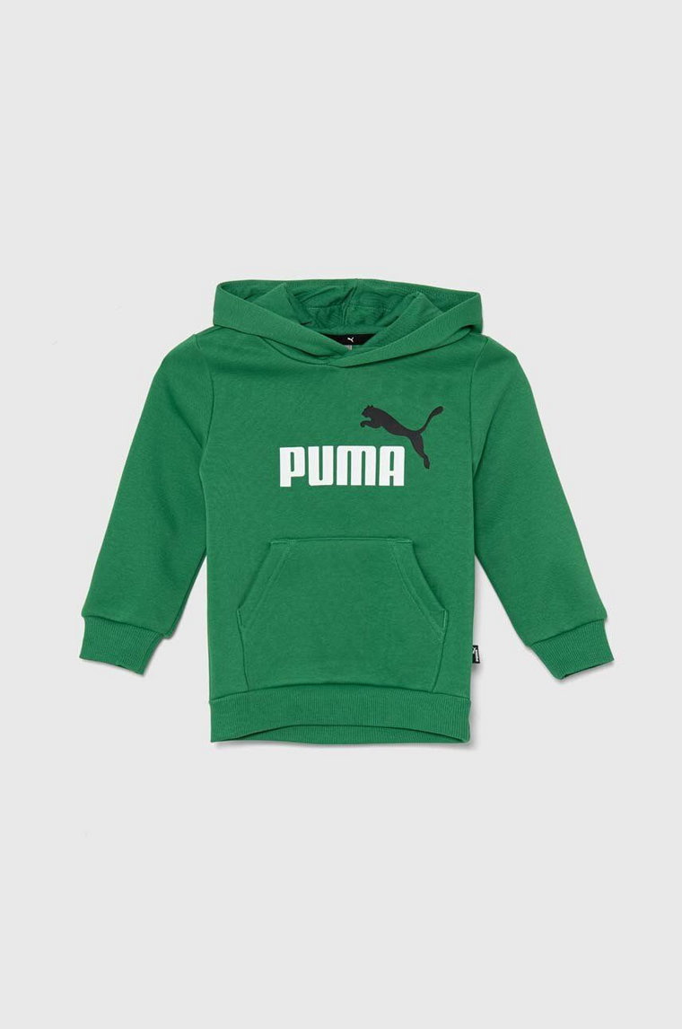 Puma bluza dziecięca kolor zielony z kapturem z nadrukiem