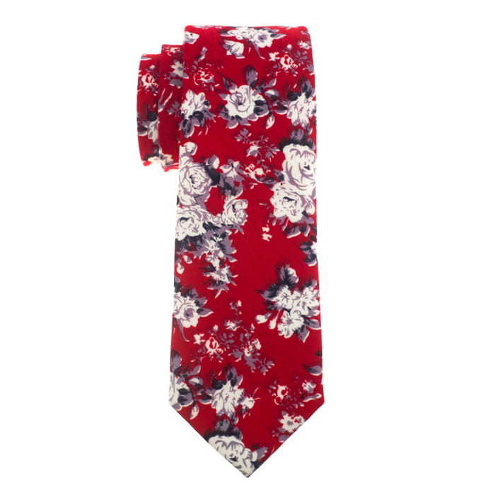 Krawat bawełniany czerwony floral EM 64