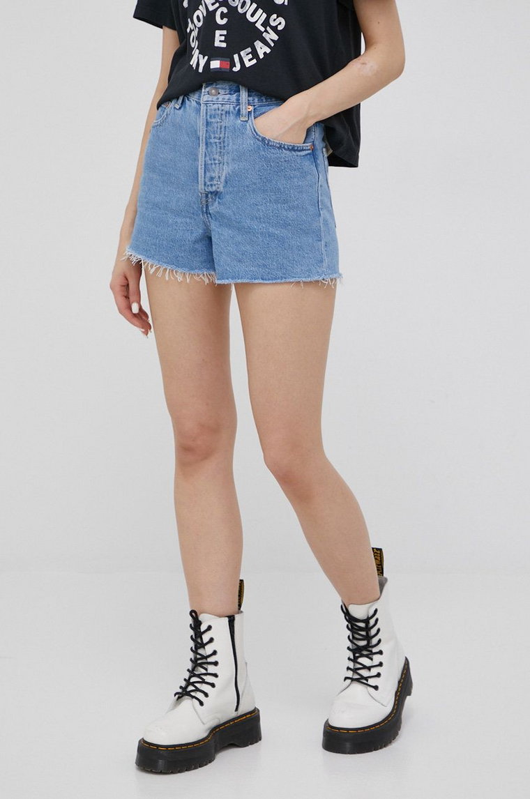 Levi's szorty jeansowe damskie gładkie high waist 77879.0076-LightIndig