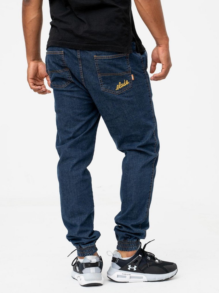 Spodnie Jeansowe Jogger Ze Ściągaczem Męskie Ciemne Niebieskie Elade Handwritten Mini Logo