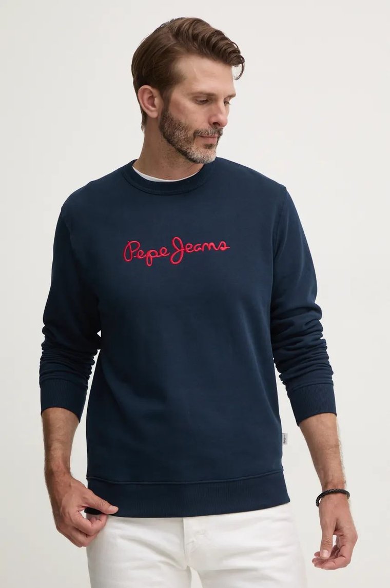 Pepe Jeans bluza bawełniana NEW JOE CREW męska kolor granatowy z aplikacją PM582715