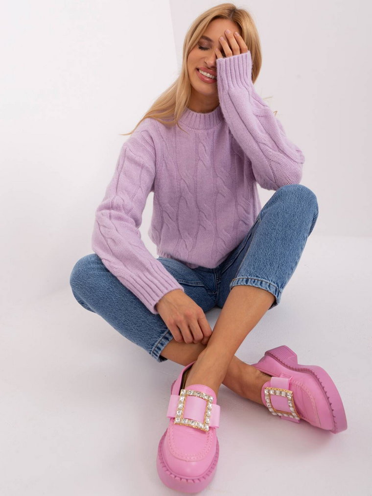Sweter z warkoczami jasny fioletowy