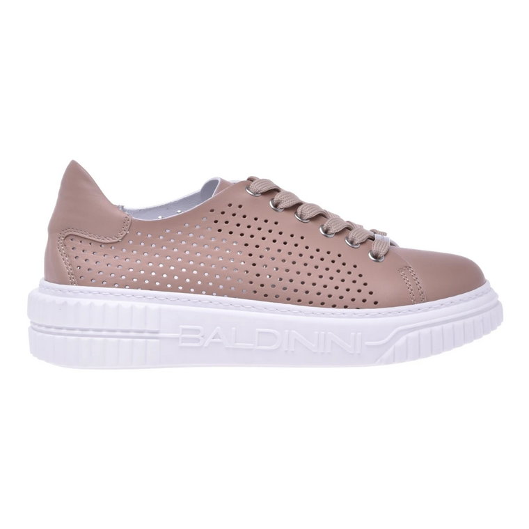 Nude perforated calfskin tennis shoes Baldinini