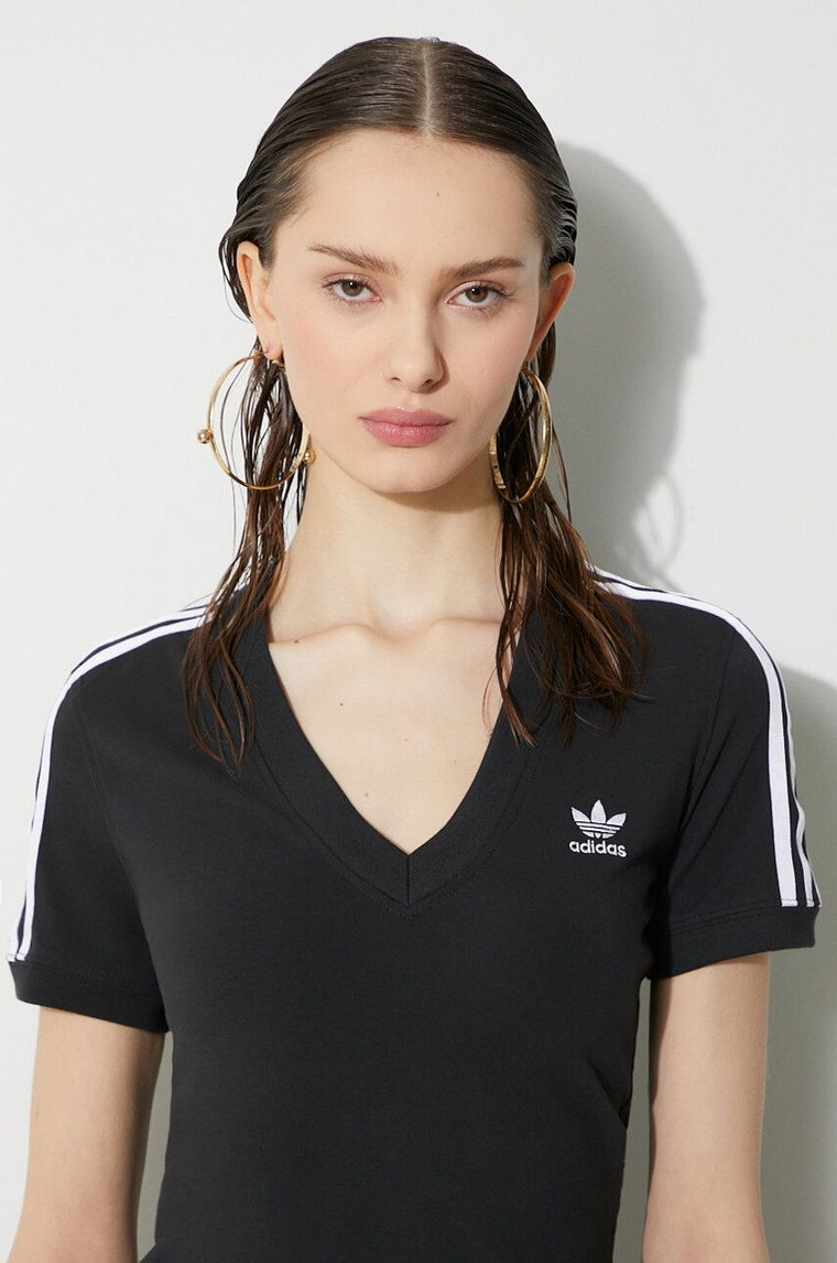 adidas Originals t-shirt 3-Stripes V-Neck Tee damski kolor czarny IU2416