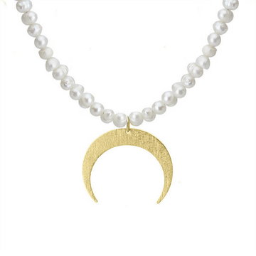 Złota Lunula naszyjnik perły z półksiężycem ze stali szlachetnej