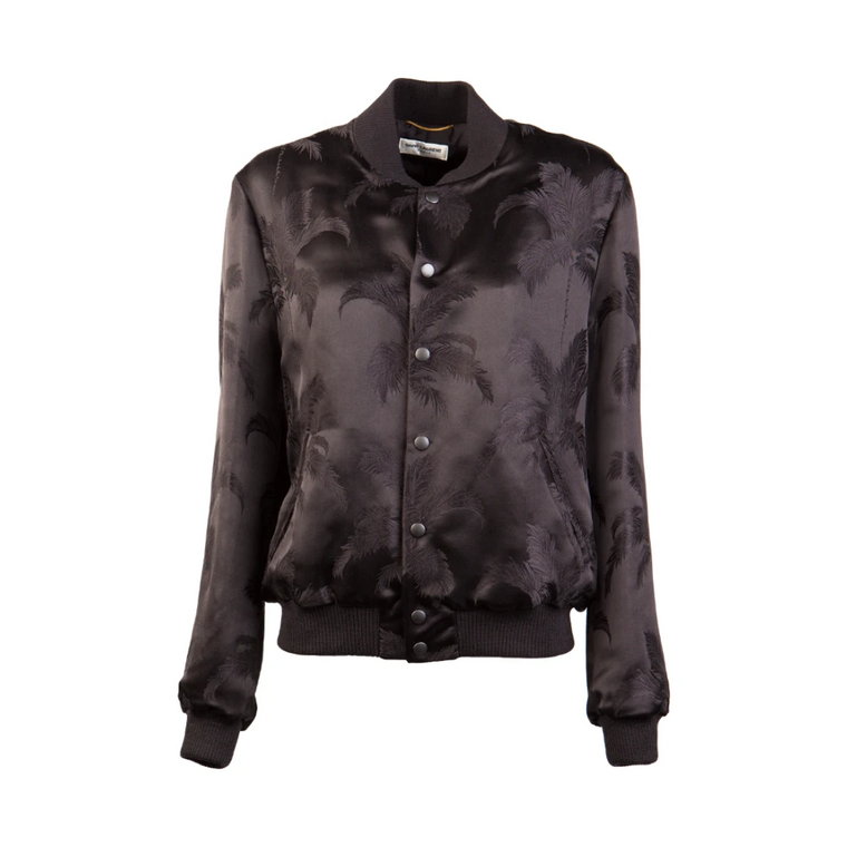 Czarna Kurtka Bomber z Wzorem Palm Saint Laurent