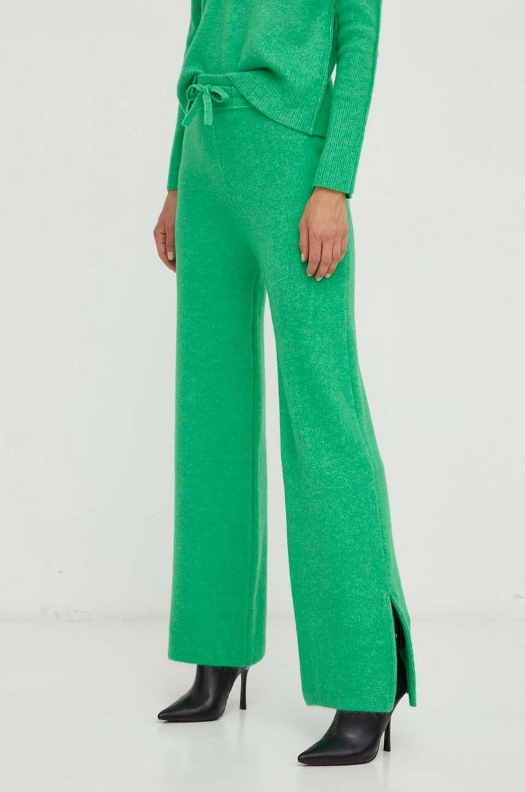 Patrizia Pepe spodnie z domieszką wełny kolor zielony proste high waist