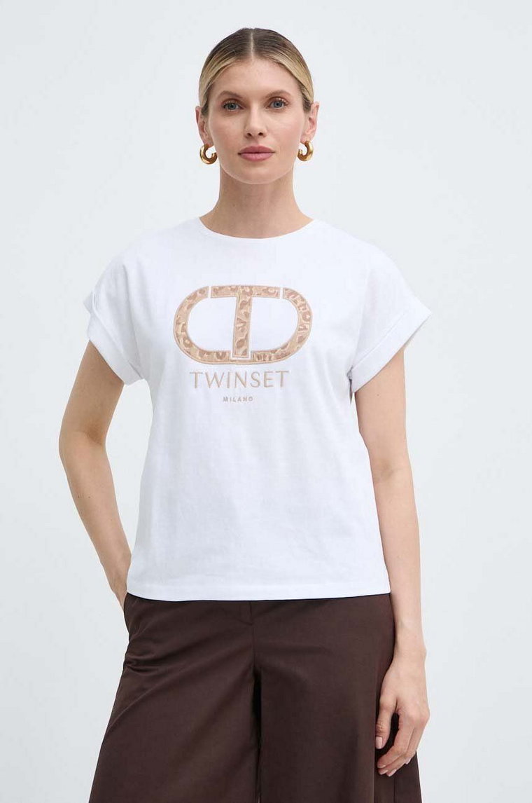 Twinset t-shirt bawełniany damski kolor biały