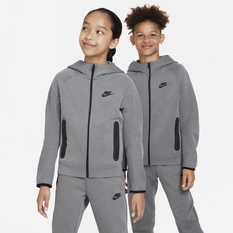 Zimowa bluza z kapturem i zamkiem na całej długości dla dużych dzieci (chłopców) Nike Sportswear Tech Fleece - Szary