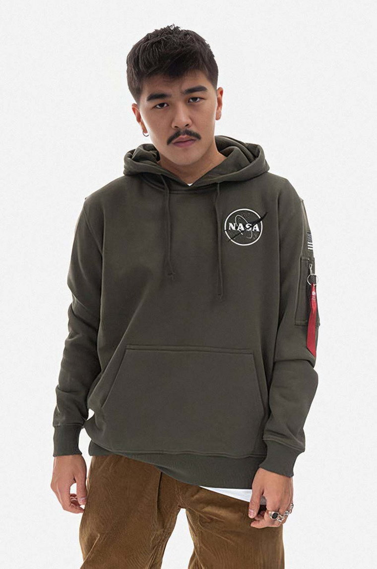 Alpha Industries bluza Space Shuttle Hoody męska kolor zielony z kapturem z nadrukiem 178317.142