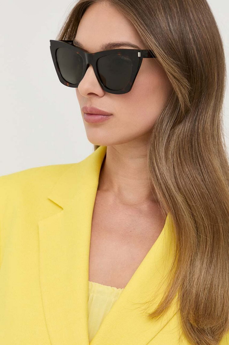 Saint Laurent okulary przeciwsłoneczne damskie kolor brązowy SL 214 KATE